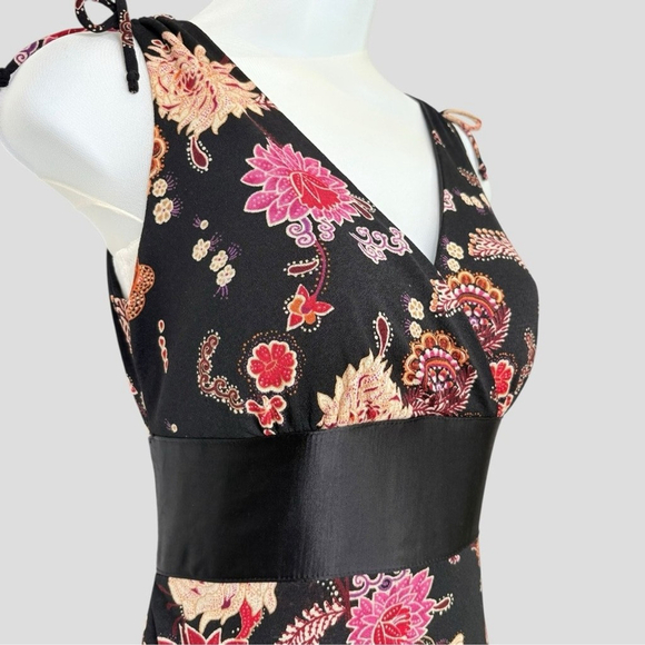 VTG 90s Ruby Rox Black Floral Dress Satin Lace-Up Whimsigoth M - Picture 3 of 11